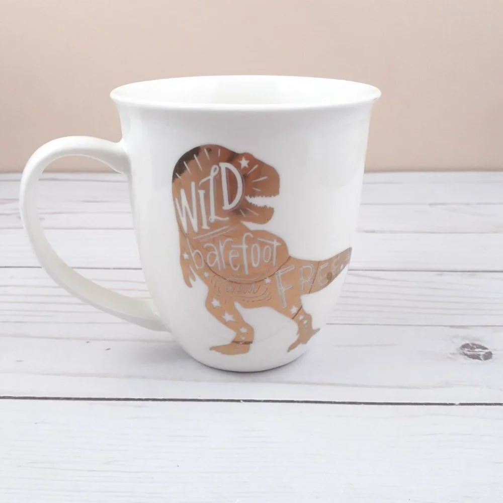 Pfaltzgraff Porcelain Coffee Mug Cup TRex Gold Wild Barefoot Free